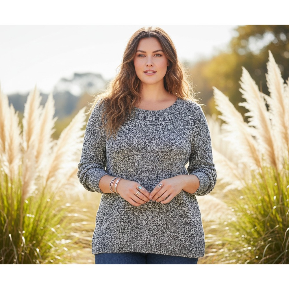 NEW Croft Barrow Sweater Heather Gray Marled Cozy Cabin Cottage Preppy XXLP